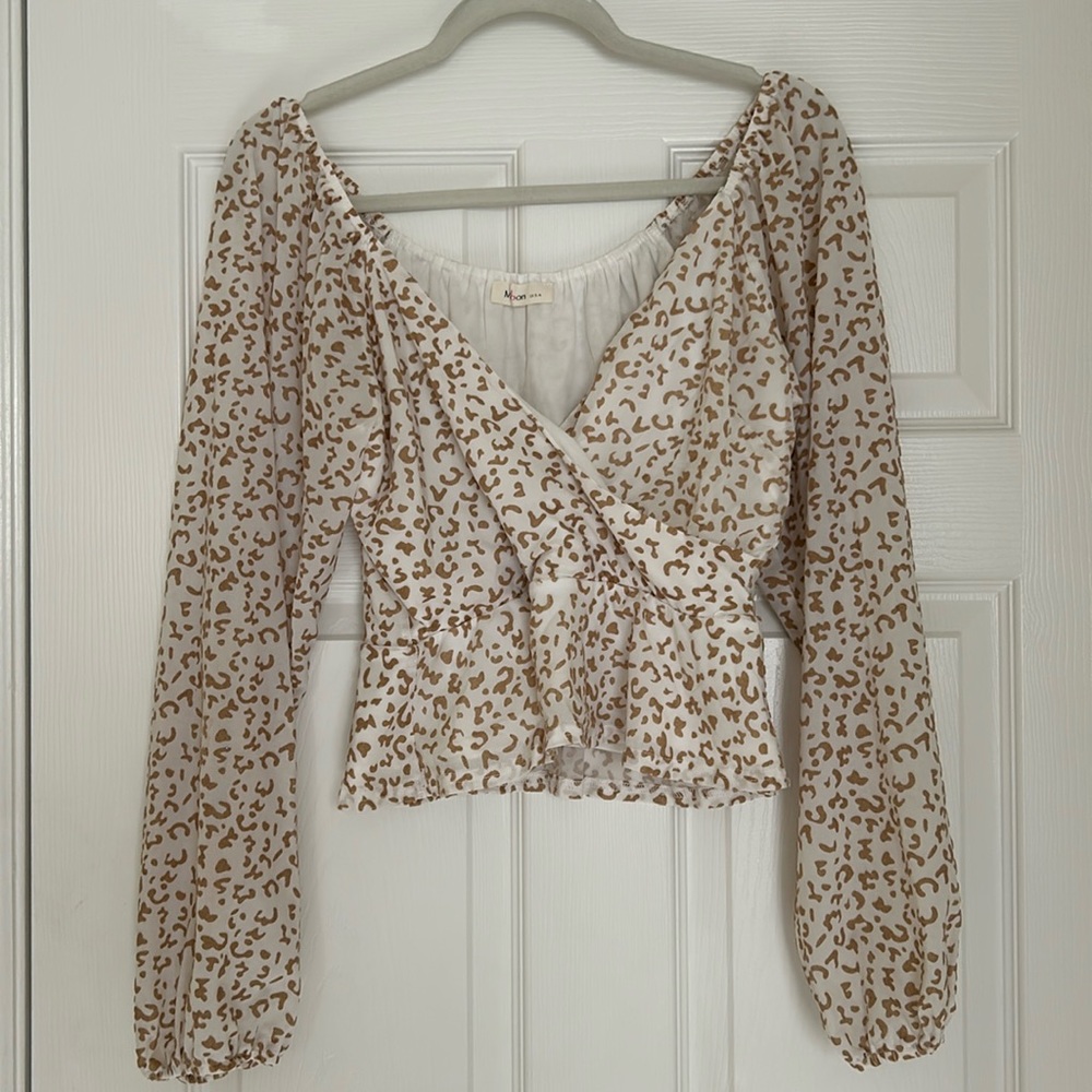 Cheetah print v neck wrap top